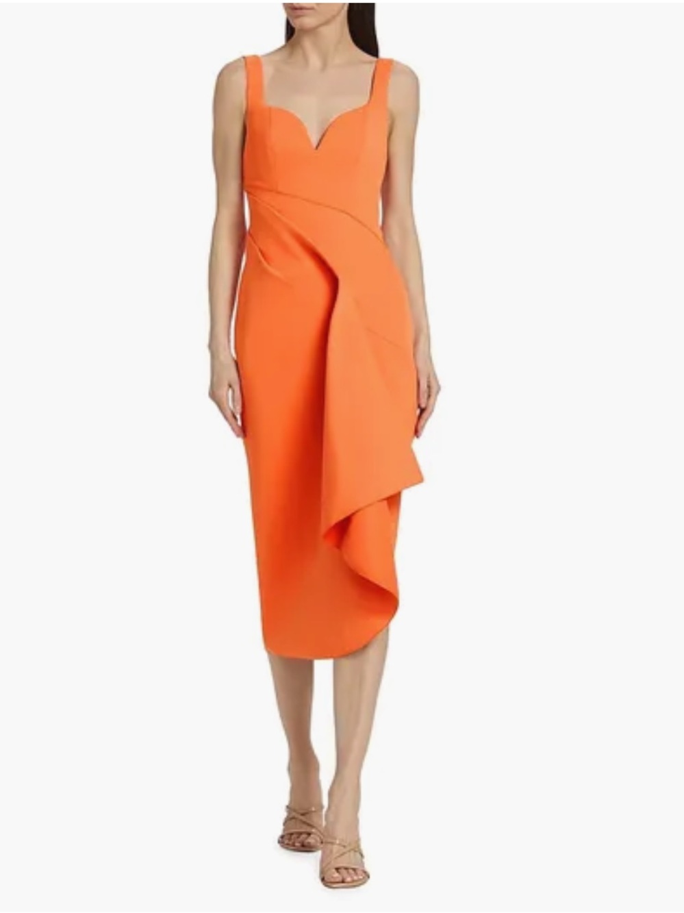 acler gowrie orange draped plunging v-neck asymmetric hem midi dress size XS NEW